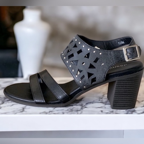 JASMIN Black Studded heel Sandals Sz 10 - Picture 2 of 8